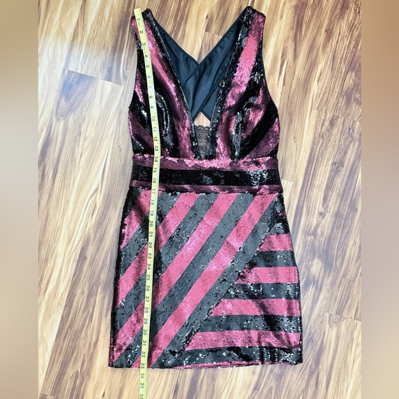 Milly Black and Maroon Striped Sequin Mini Dress - Picture 8 of 11